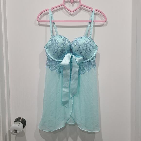 Victoria's Secret Womens Sz 34D Light Blue Fairy Open Front Slip Top Nightie - Picture 2 of 10